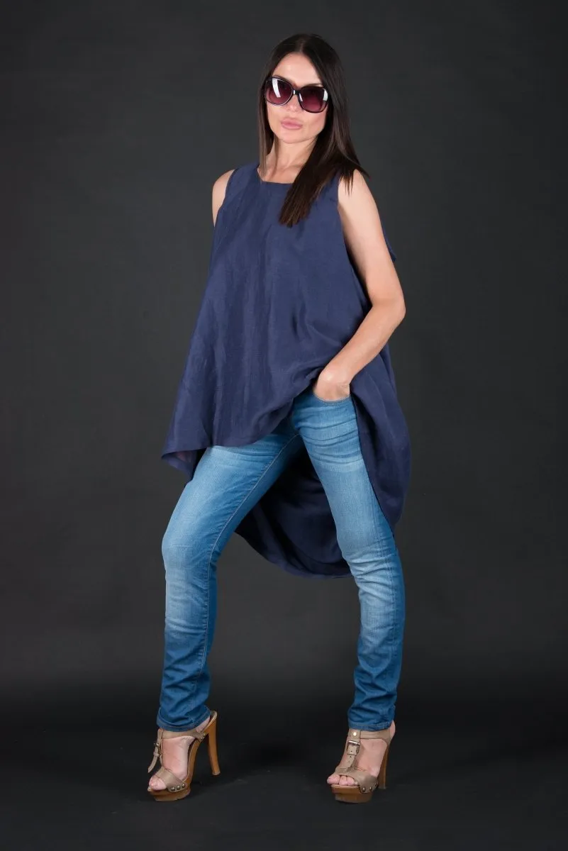 Dark blue Linen Asymmetric Tunic Judy