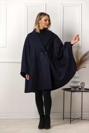 Dark Navy Collared Loose Cape Coat