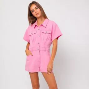 Denim Doll Romper- Baby Pink