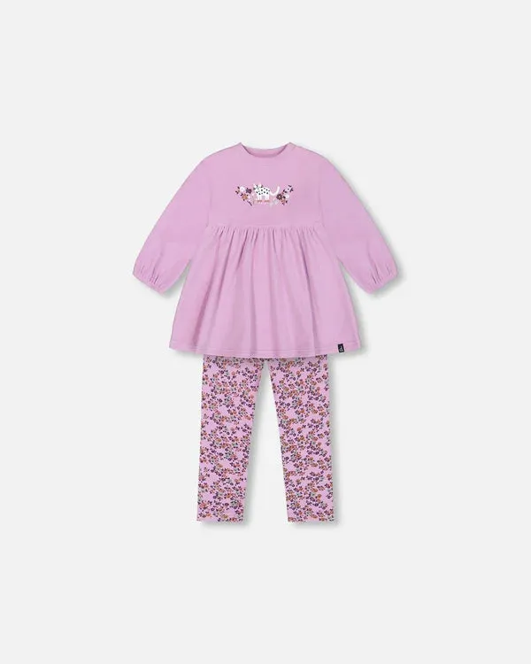 Deux Par Deux Tunic and Printed Leggings Set - Lilac Mini Flowers