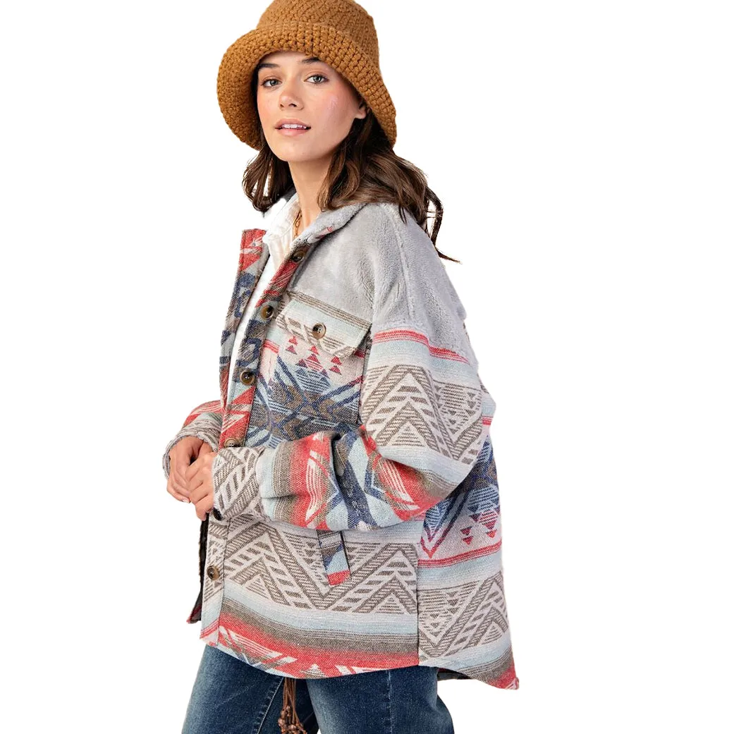 Easel Women's Aztec Button Down Shacket