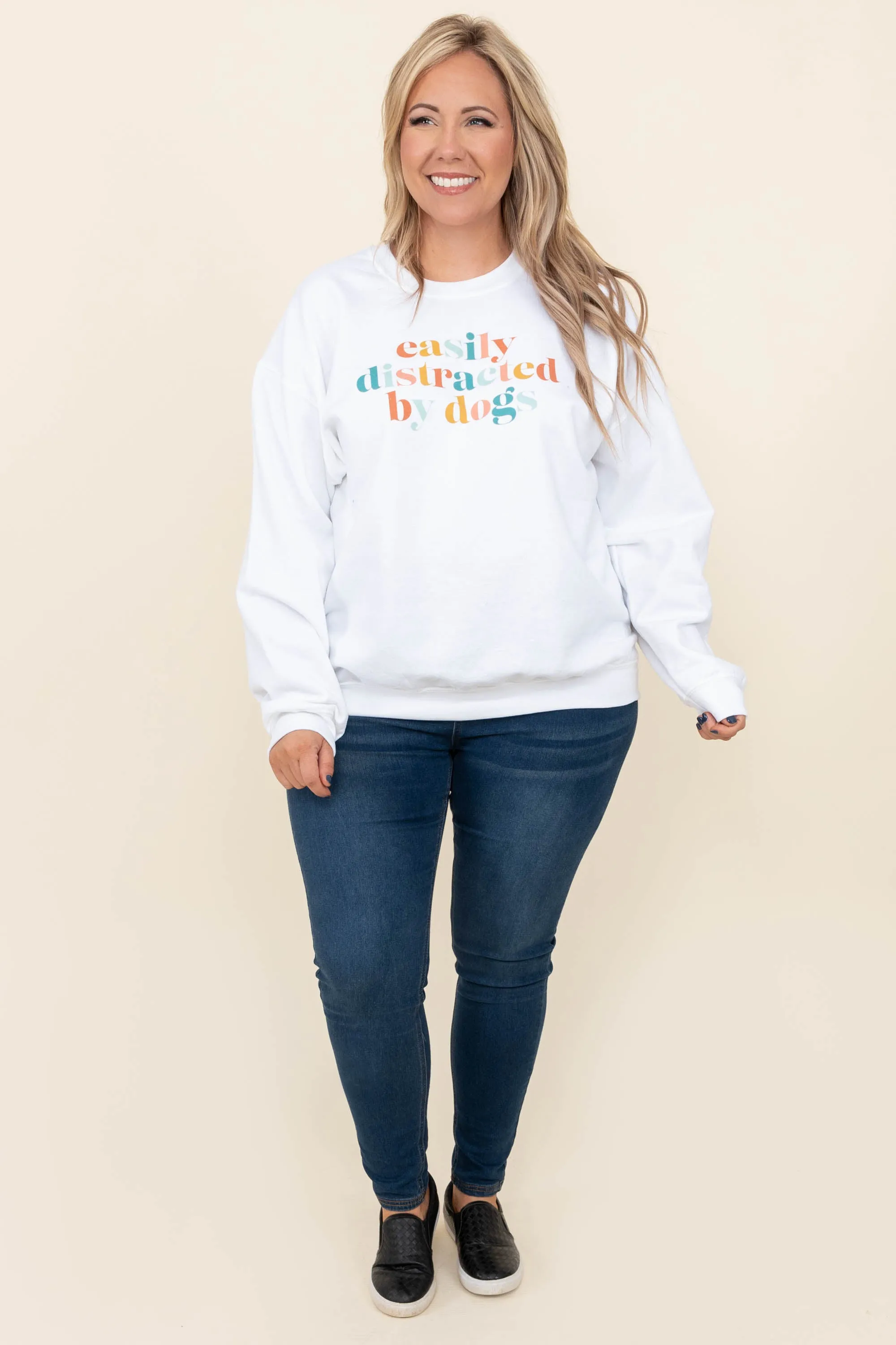 Easily Distracted By Dogs Sweatshirt, White