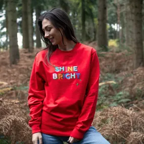 Embroidered Shine Bright Christmas Sweatshirt in Red