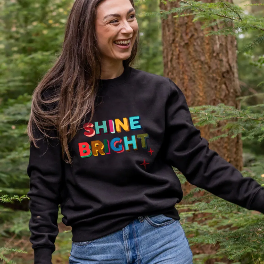 Embroidered Shine Bright Christmas Sweatshirt in Red