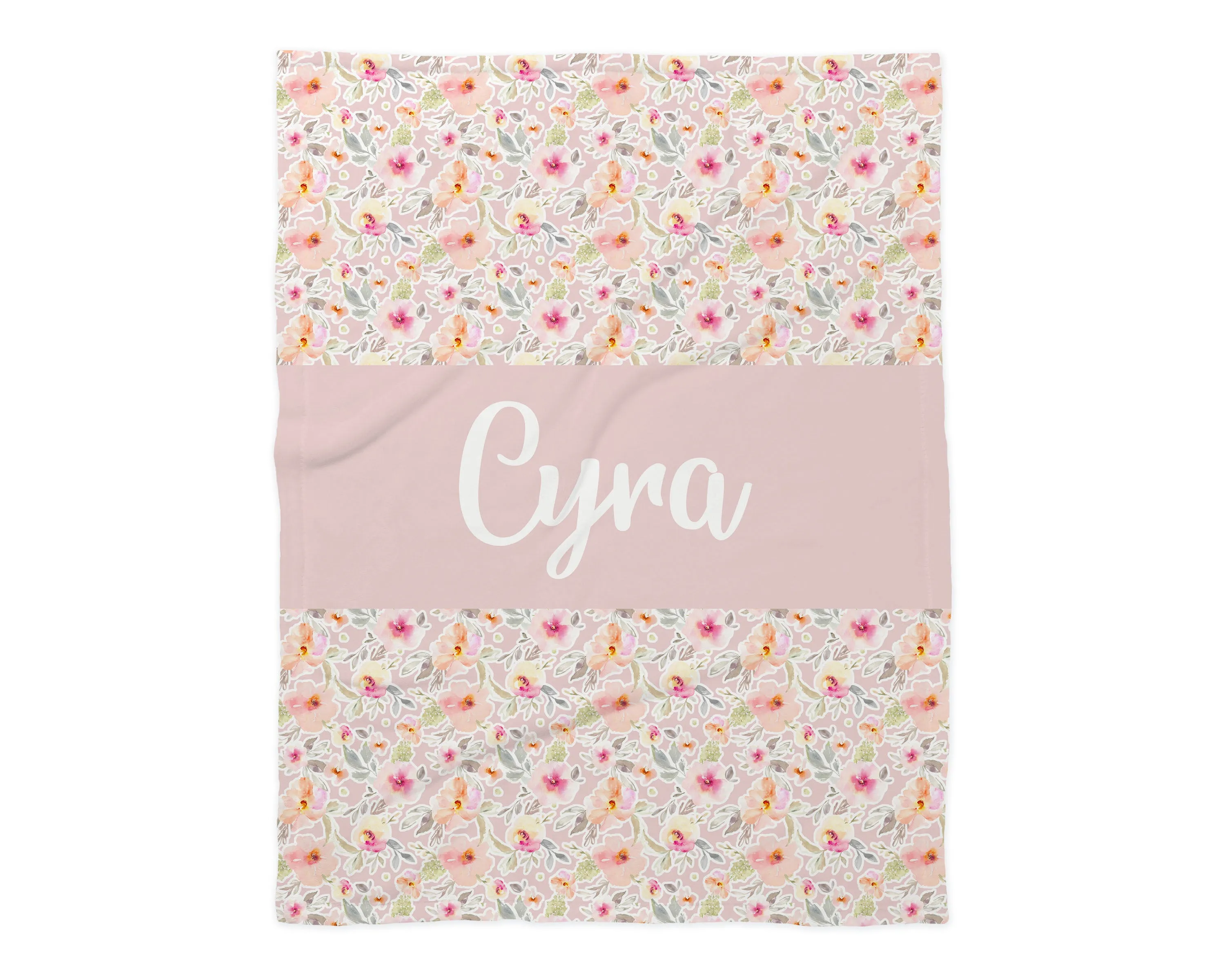 Family Name Minky Blanket - Peachy Pink Floral *2 Layer