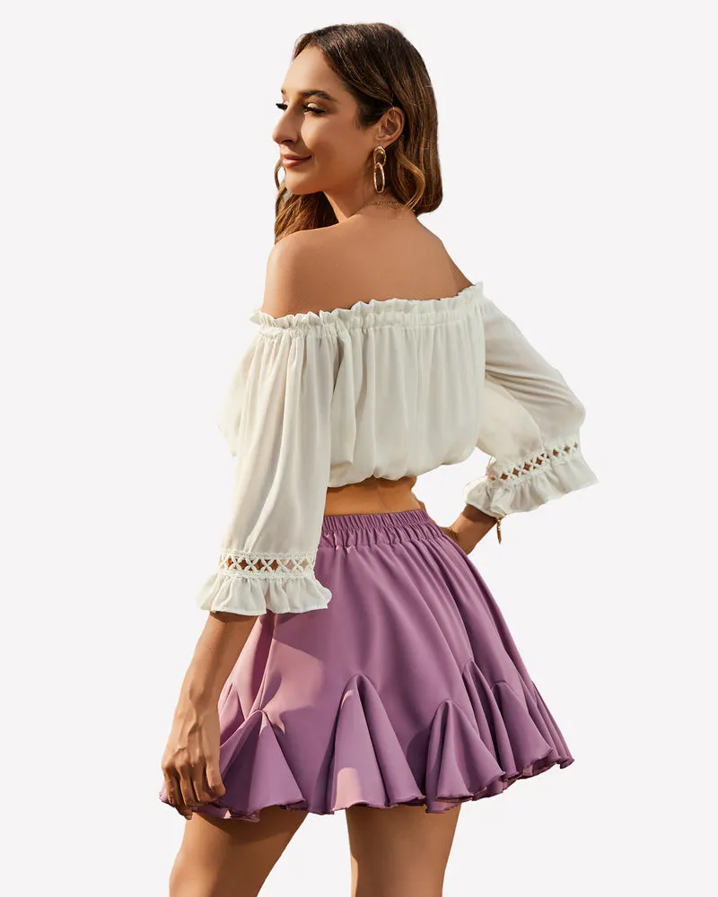 Flowers Pleated Skater Skirt