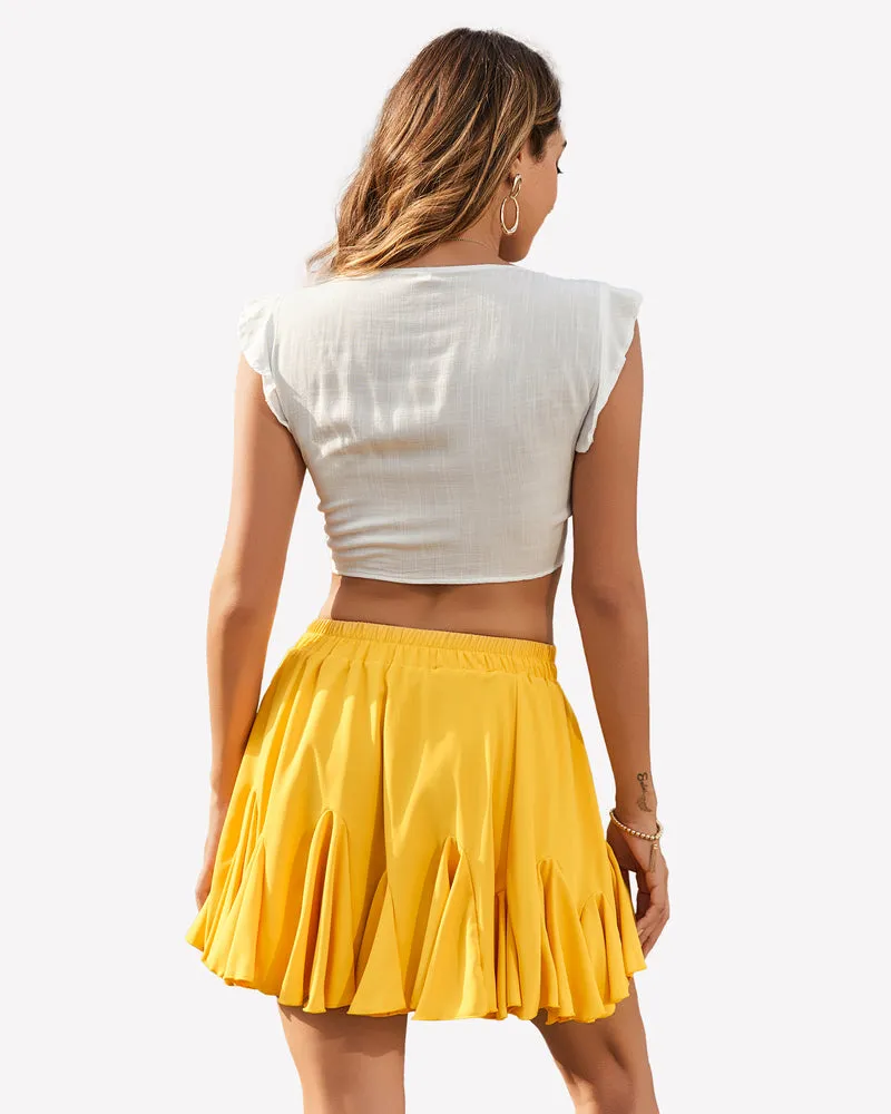 Flowers Pleated Skater Skirt