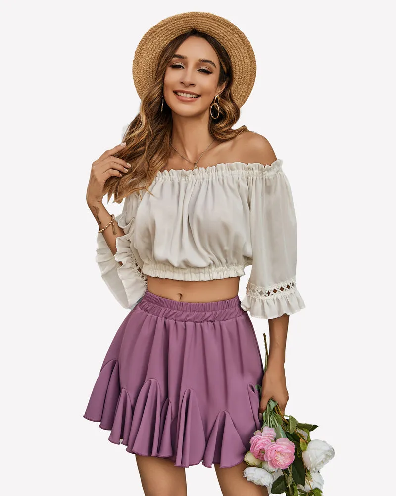 Flowers Pleated Skater Skirt