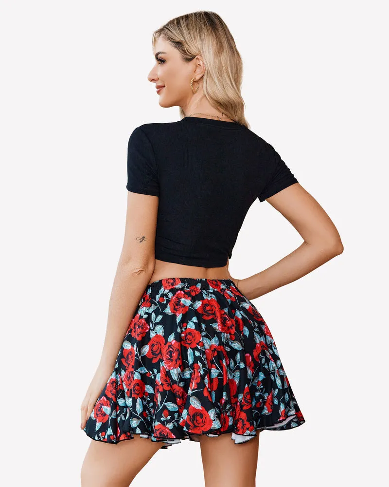 Flowers Pleated Skater Skirt