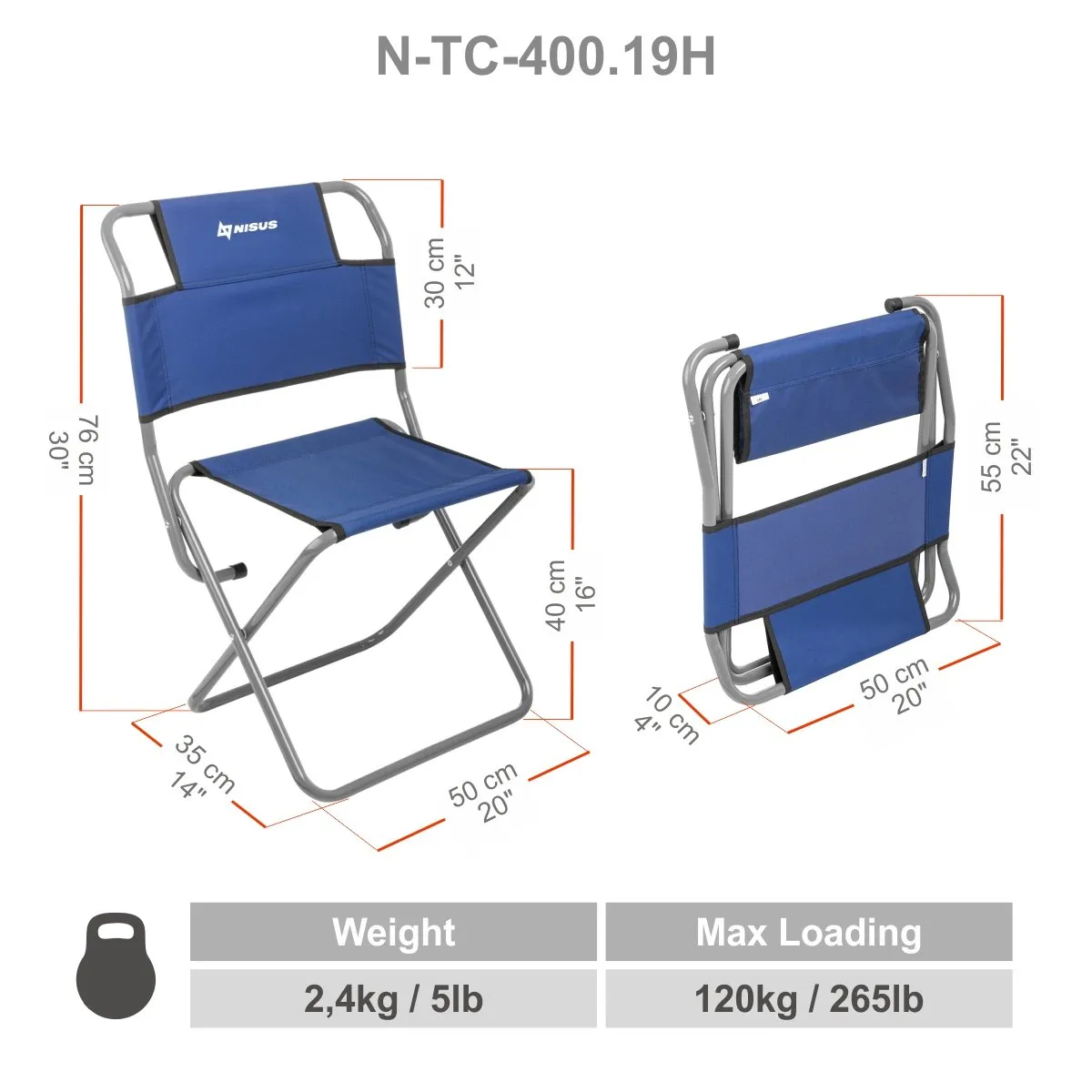 Folding Steel Frame Camping Chair with Back Support