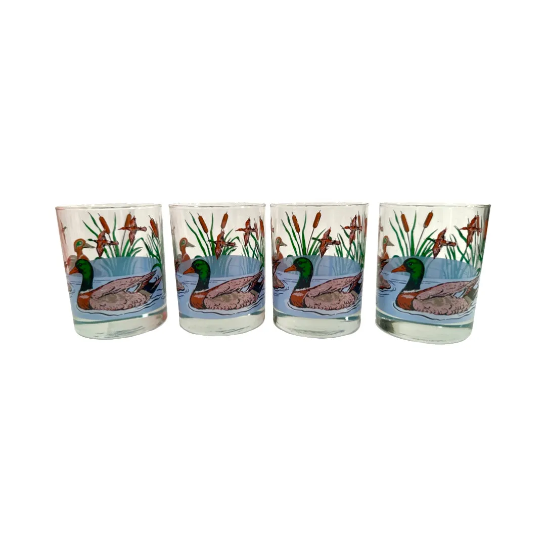 Georges Briard Signed Mid-Century Marsh Ducks Double Old Fashion Glasses (Set of 4)