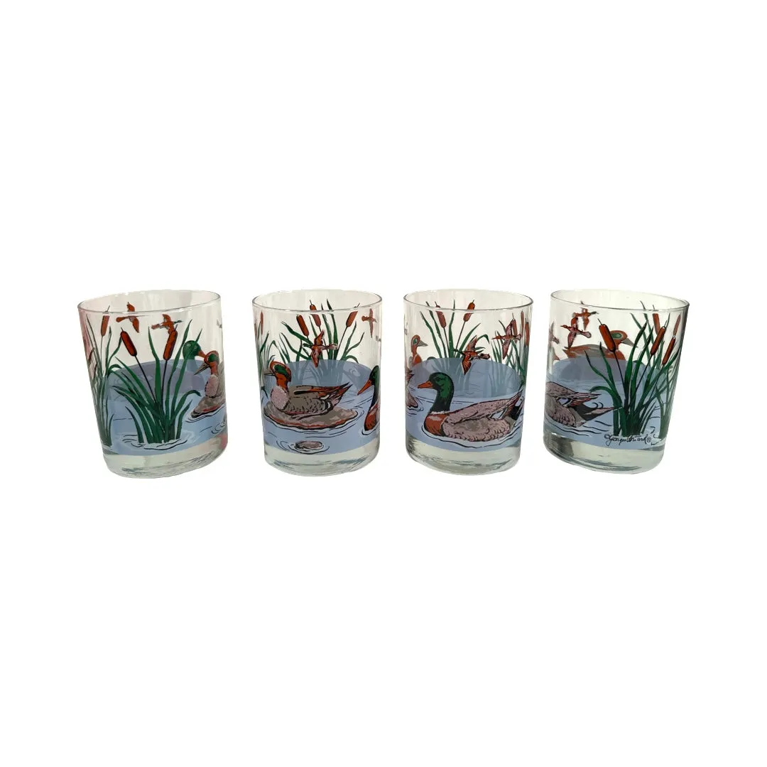 Georges Briard Signed Mid-Century Marsh Ducks Double Old Fashion Glasses (Set of 4)