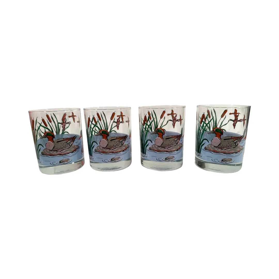 Georges Briard Signed Mid-Century Marsh Ducks Double Old Fashion Glasses (Set of 4)