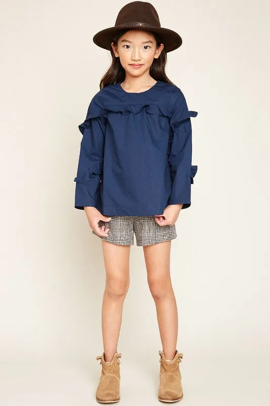 Girls Ruffled Navy Top