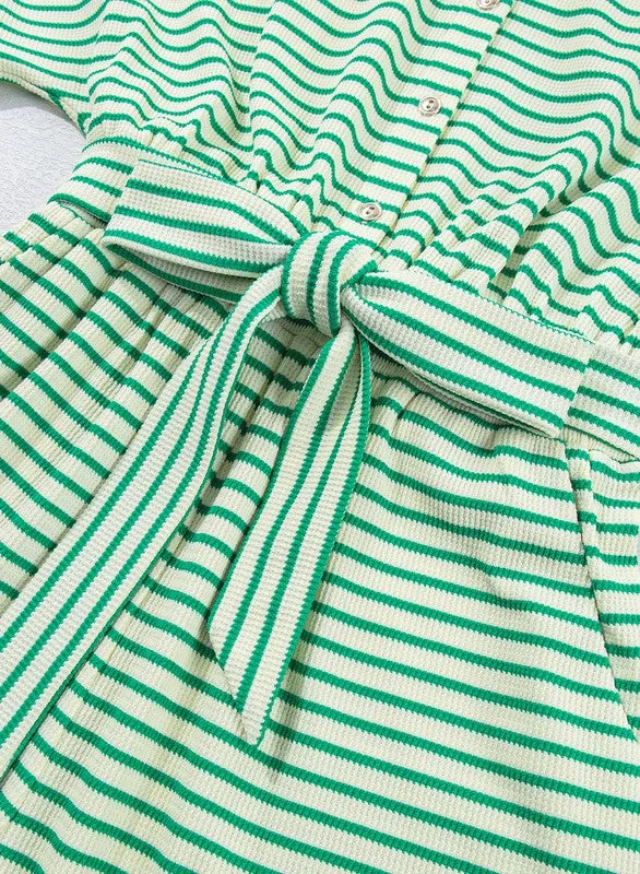 Green Stripe Tie Front Romper