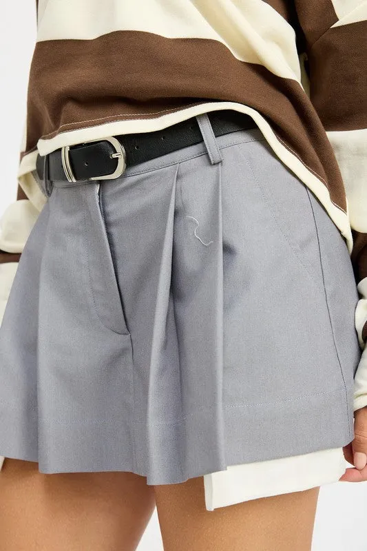 Grey Pleated Mini Skirt