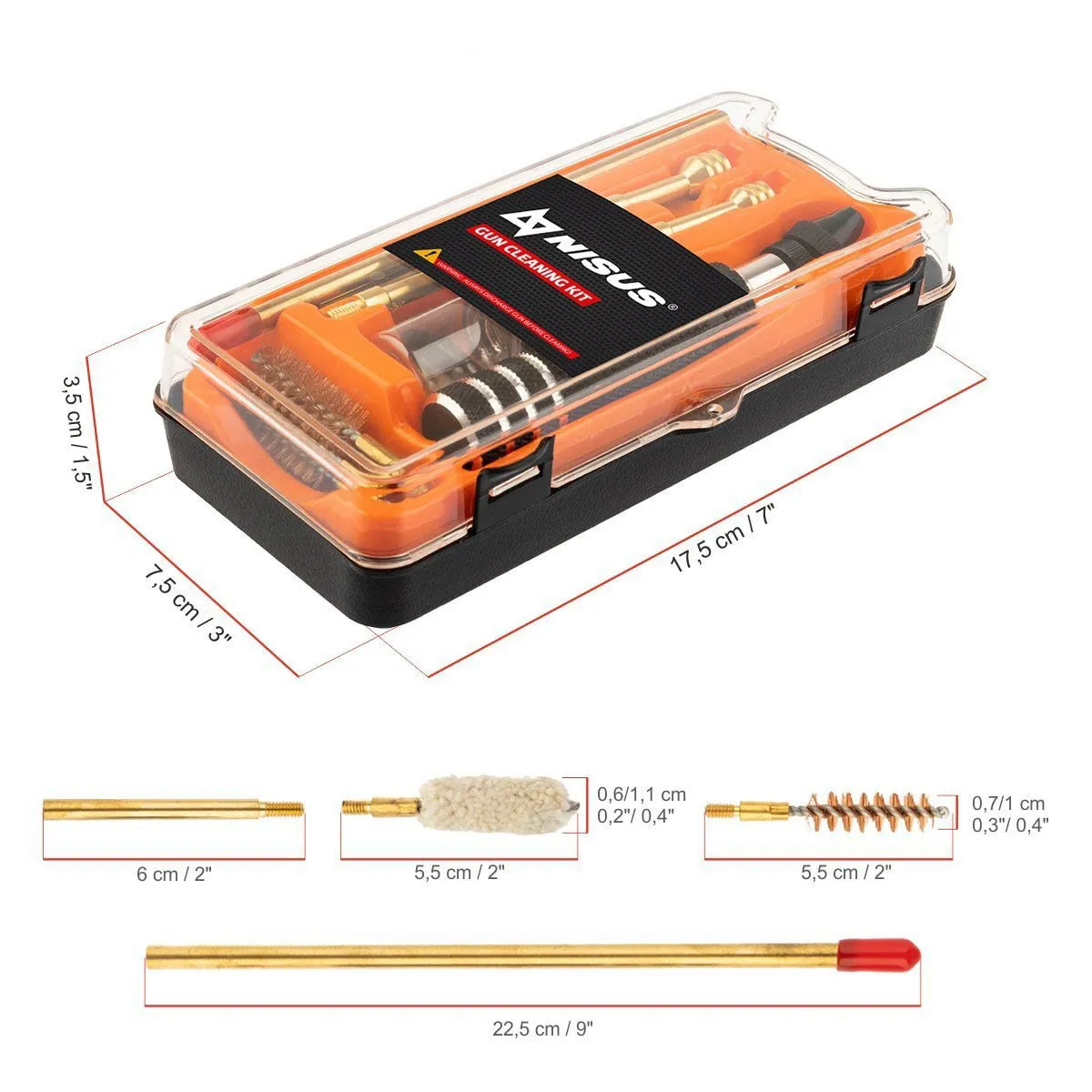 Gun Cleaning Kit, .357, .40, .45 Caliber, 14 Items, Plastic Case