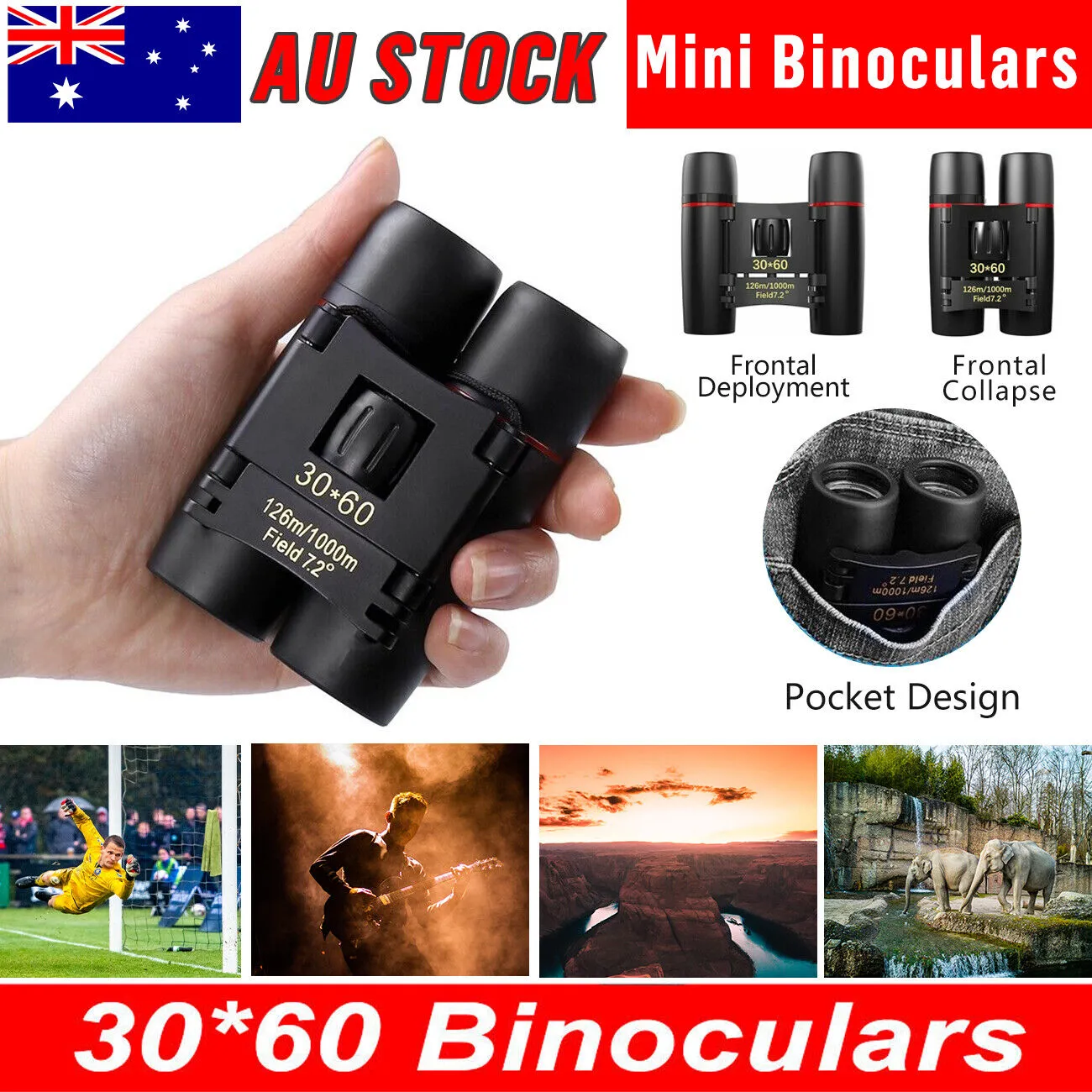 HD 30x60 Mini Day/Night Binoculars for Travel and Hunting