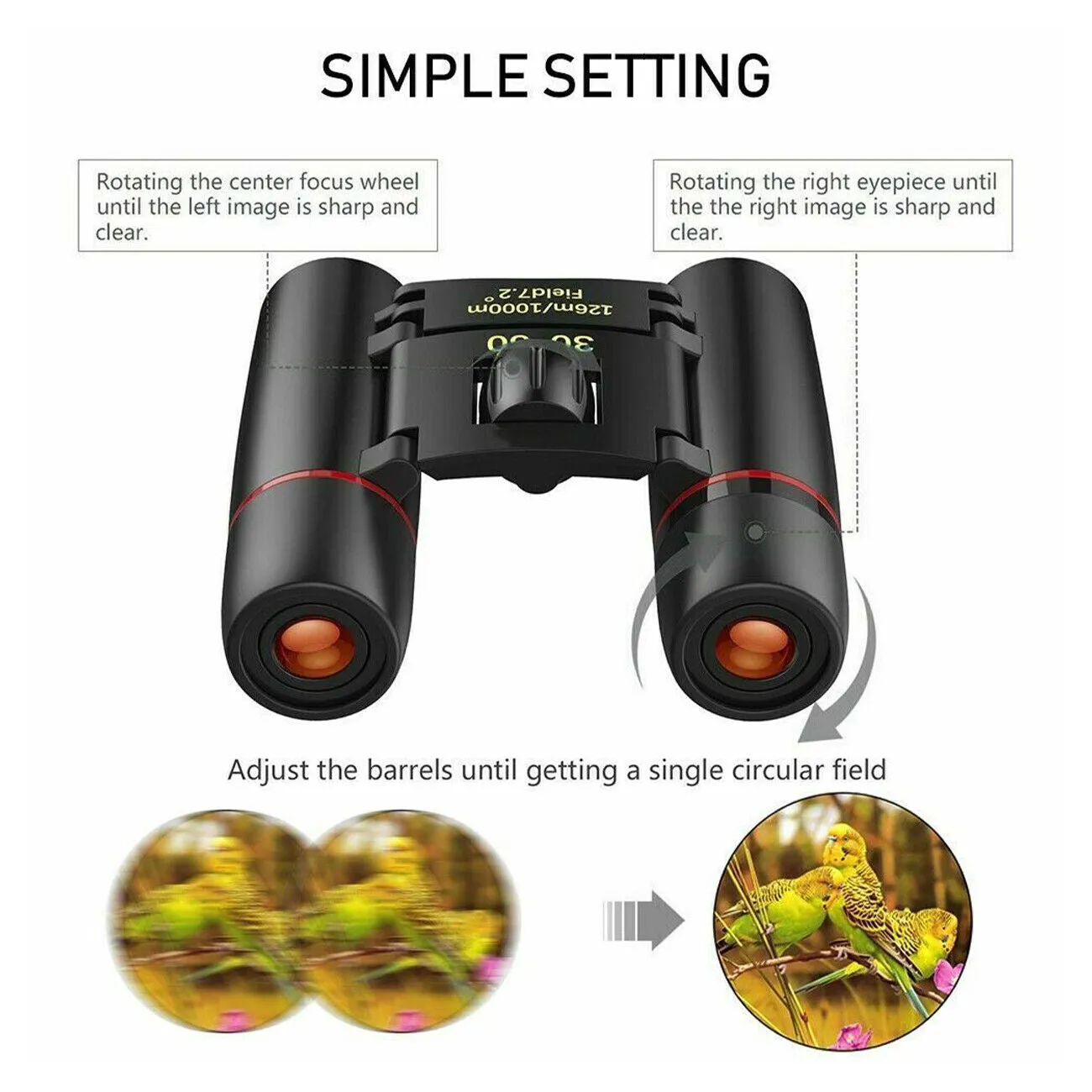 HD 30x60 Mini Day/Night Binoculars for Travel and Hunting