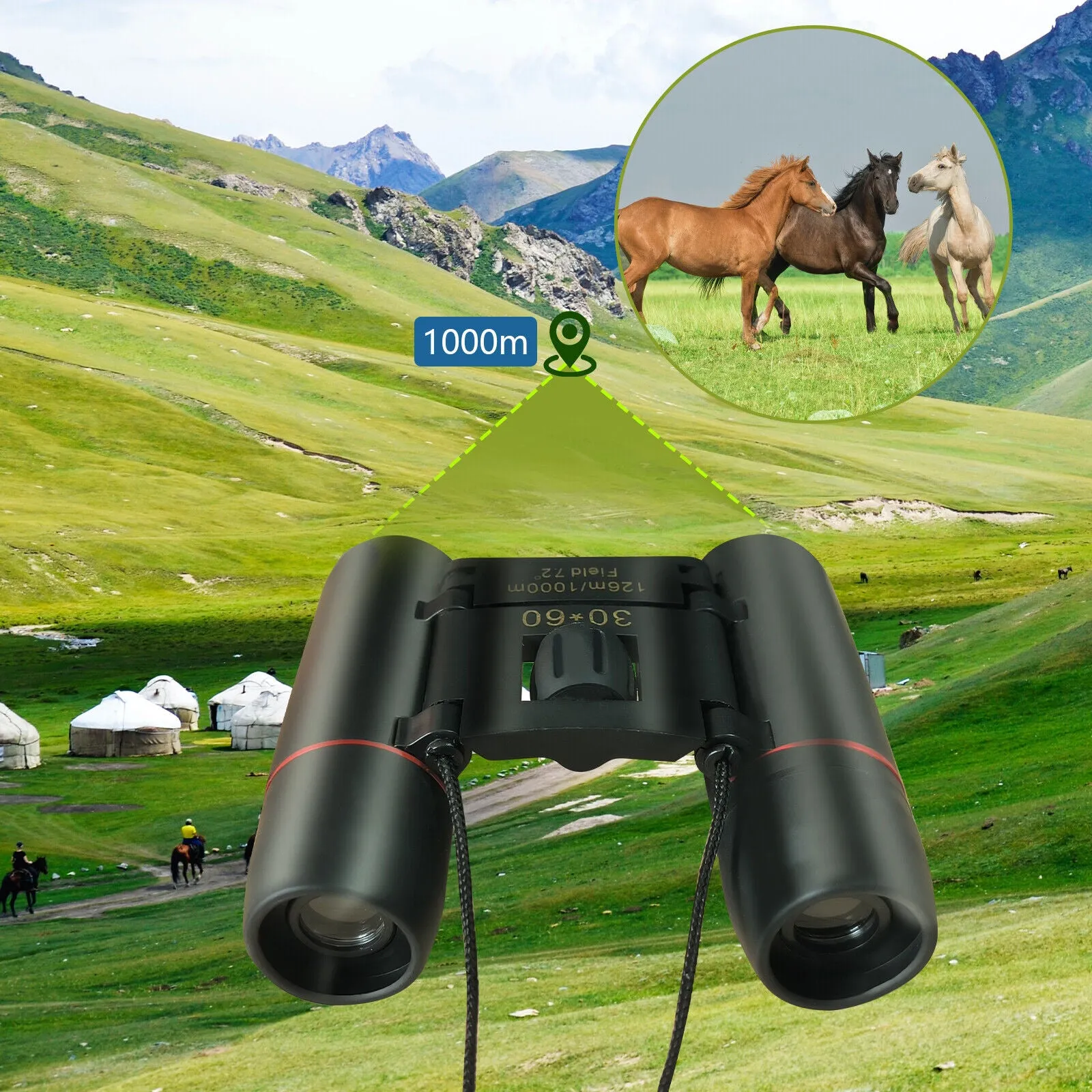 HD 30x60 Mini Day/Night Binoculars for Travel and Hunting