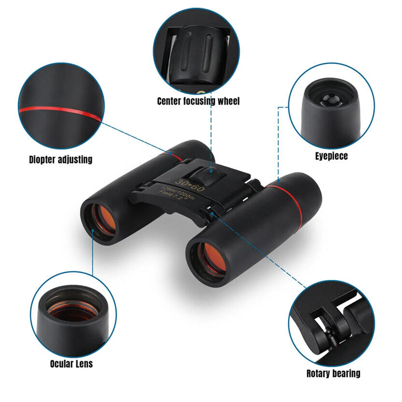 HD 30x60 Mini Day/Night Binoculars for Travel and Hunting