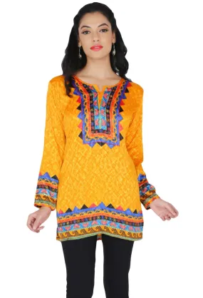 India Long Tunic Top Kurti Womens Printed Indian Apparel (Yellow)