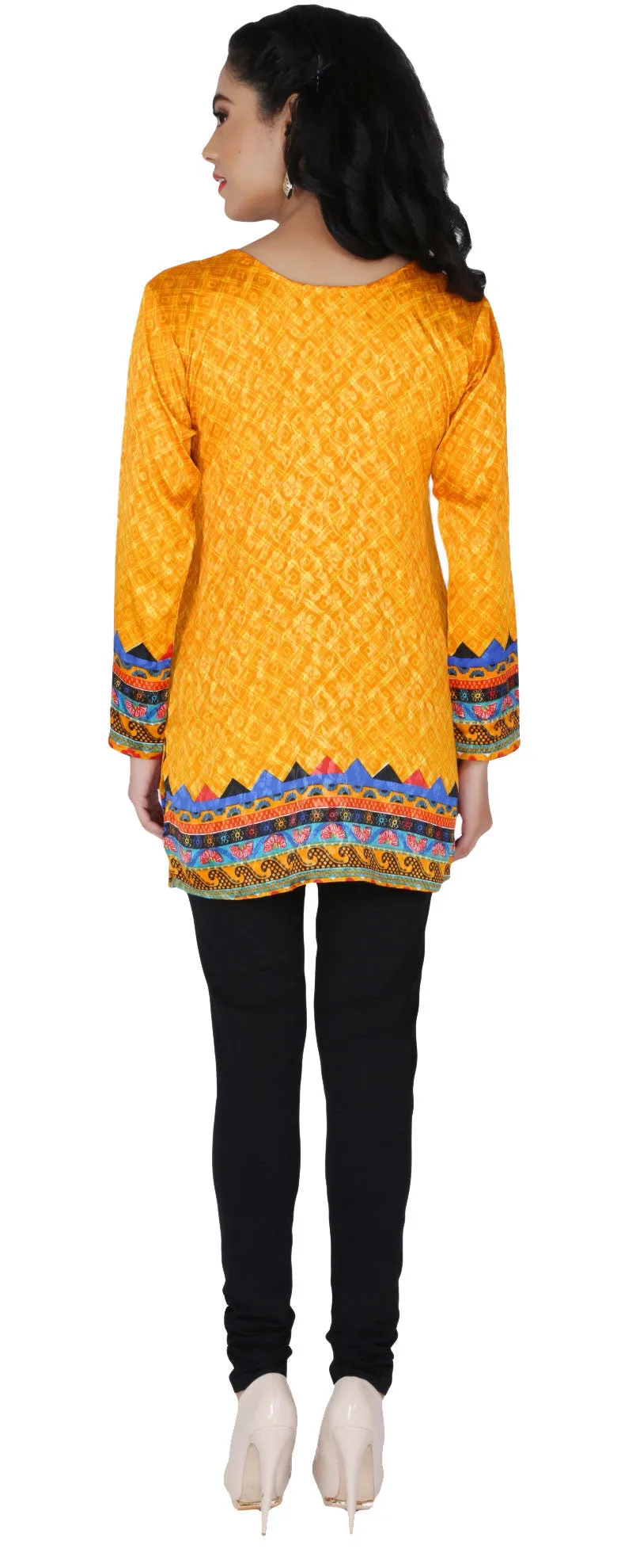 India Long Tunic Top Kurti Womens Printed Indian Apparel (Yellow)