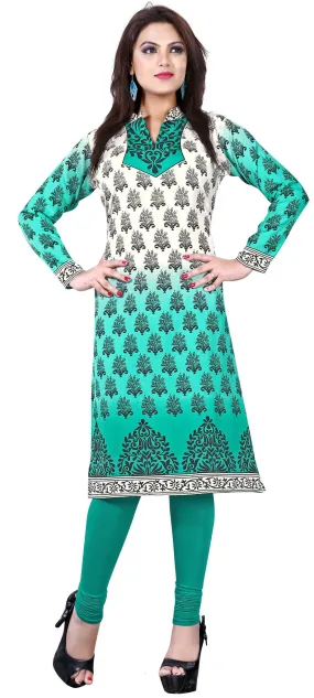 Indian Long Kurti Top Tunic Printed Womens India Clothes (Green)