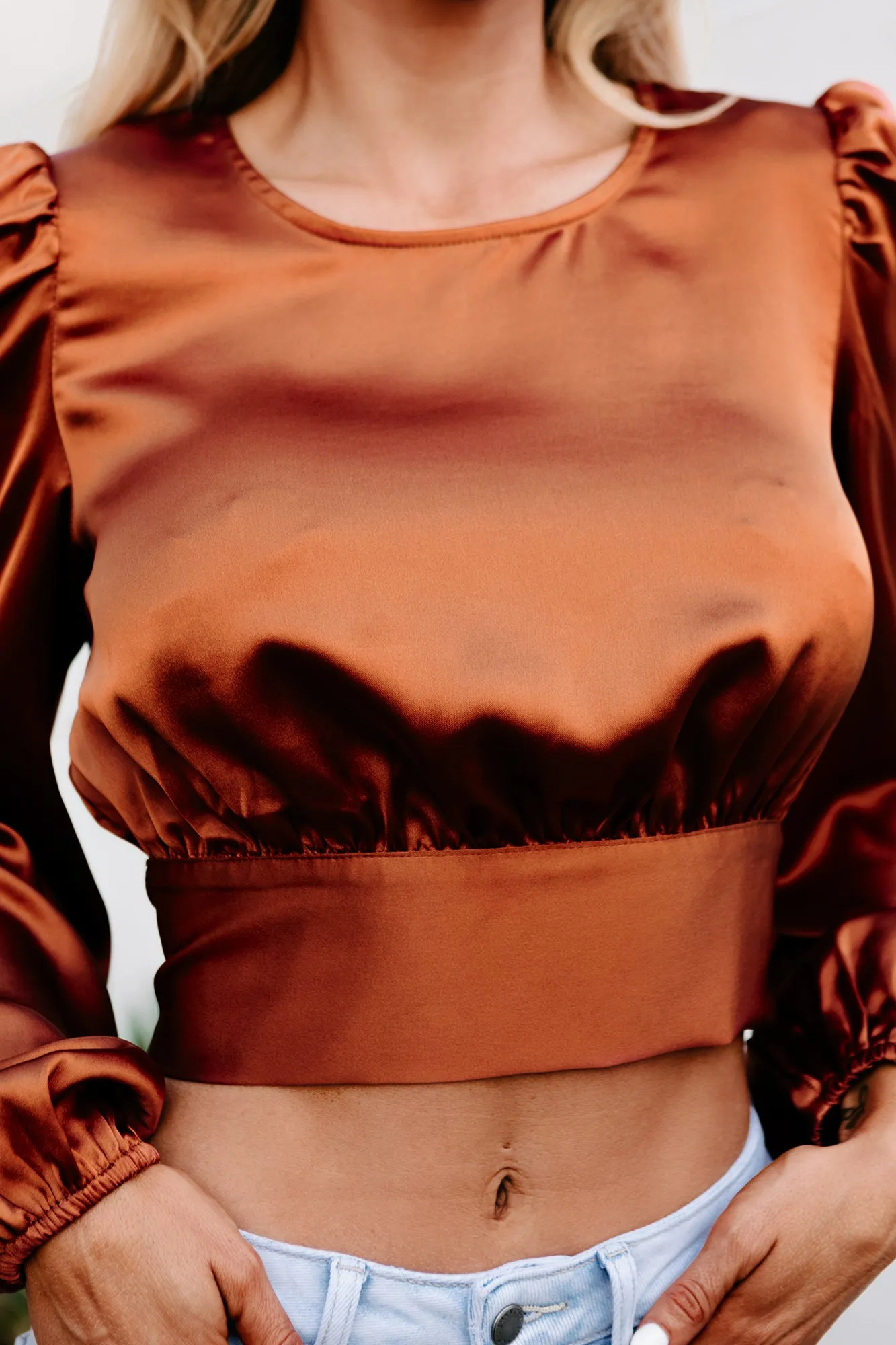 Irresistible Temptations Satin Tie-Back Crop Top (Rust)