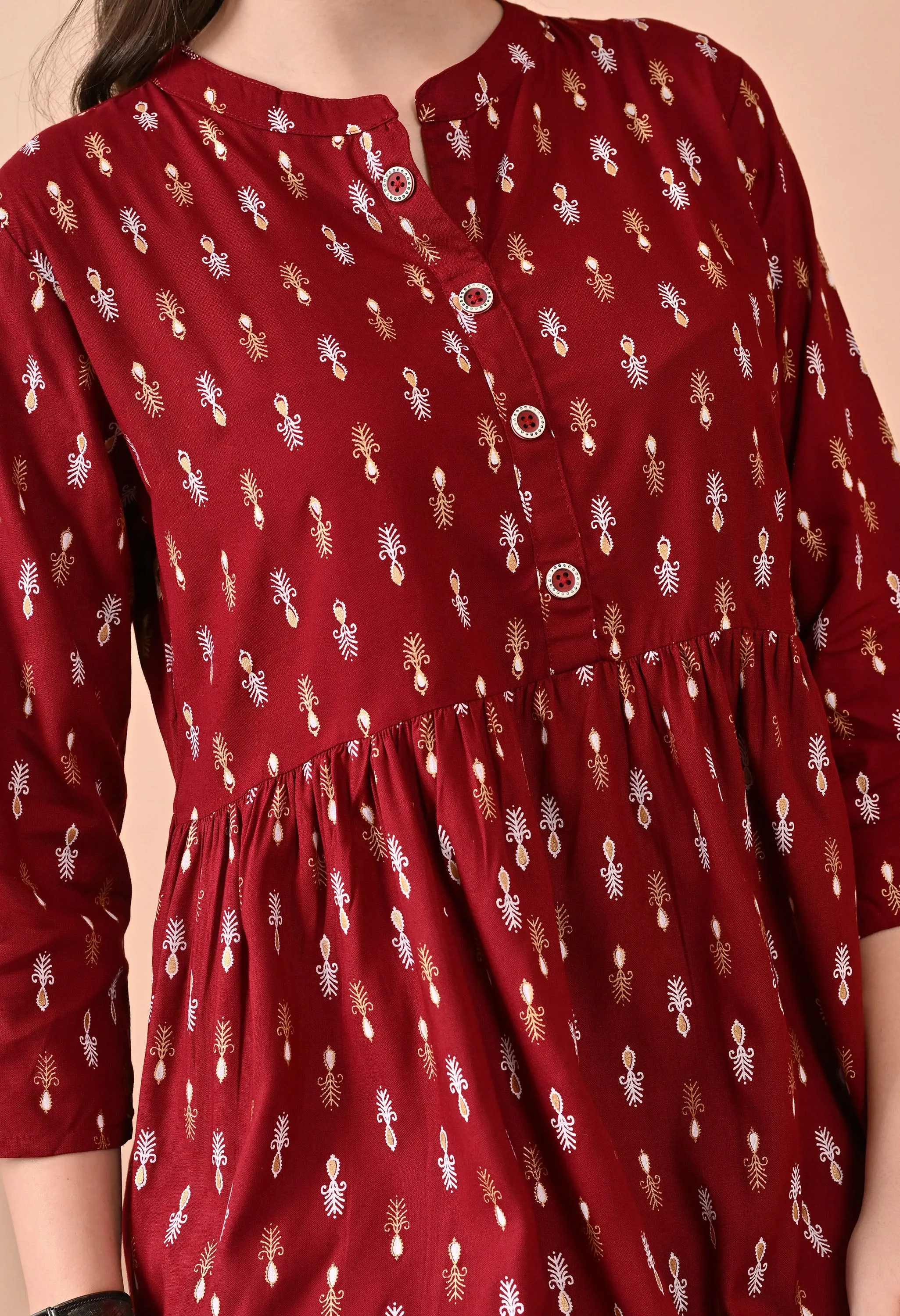 Jaipurite Maroon Printed Tunic in Viscos Rayon