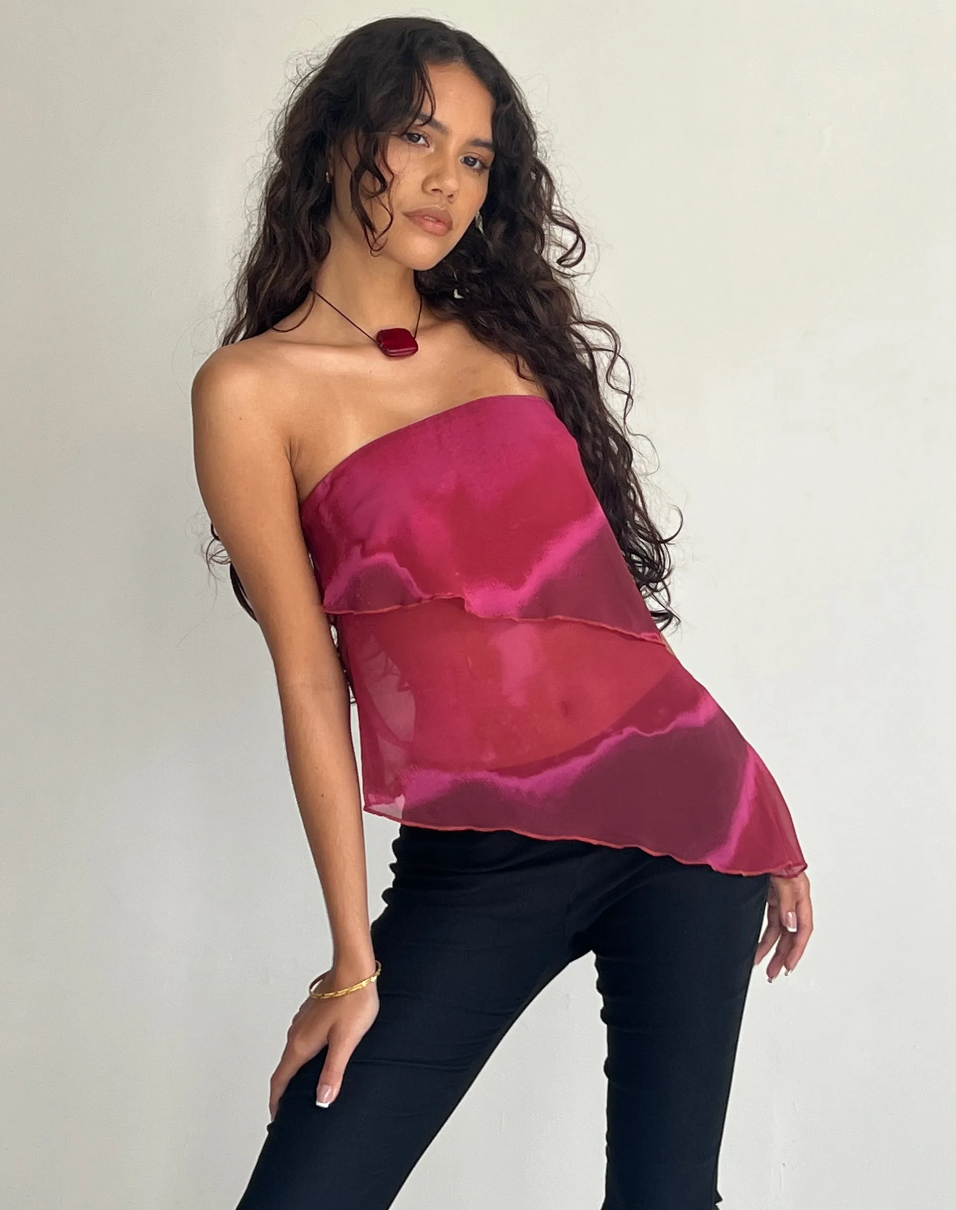 Joyce Longline Waterfall Tube Top in Plum Watercolour