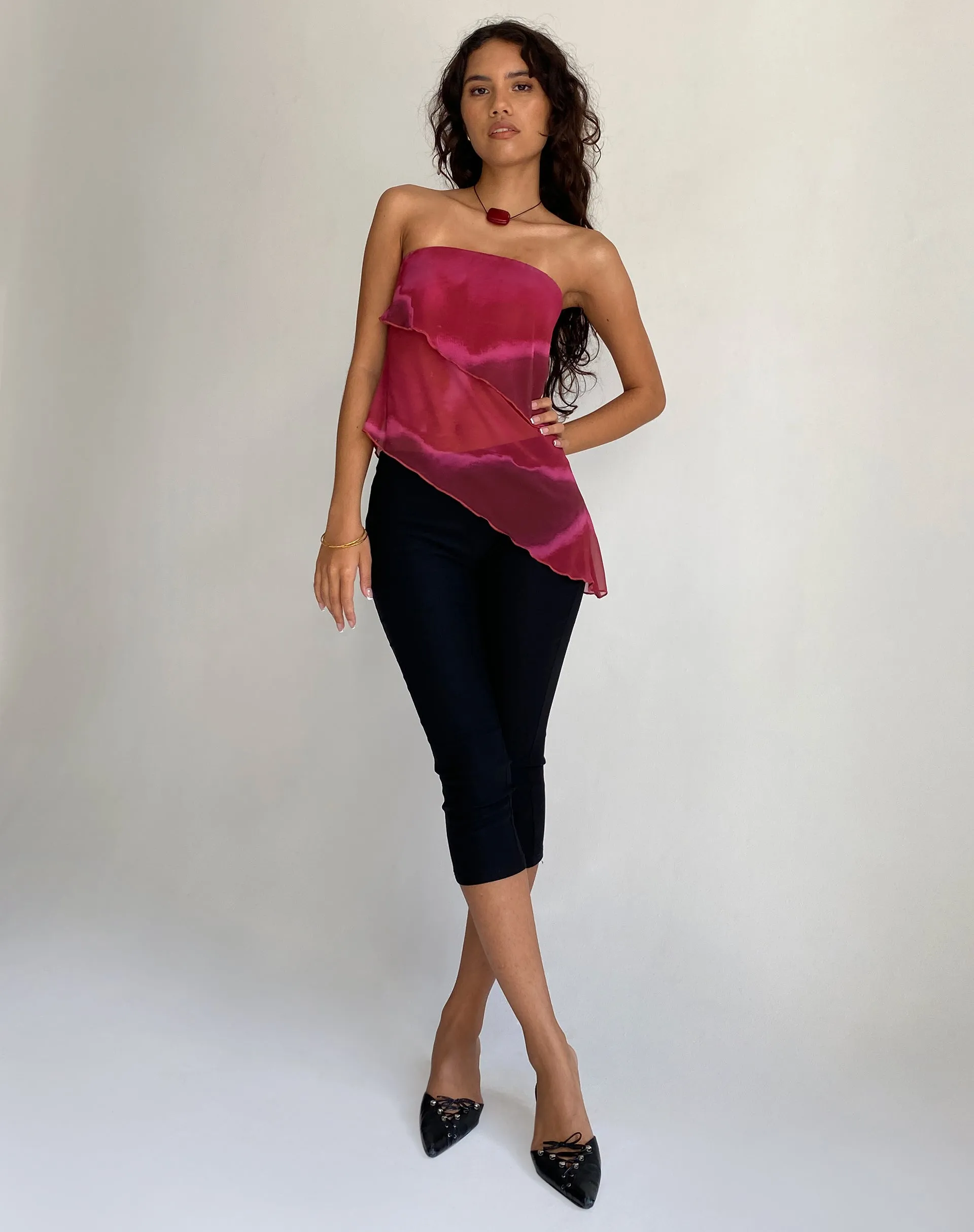 Joyce Longline Waterfall Tube Top in Plum Watercolour