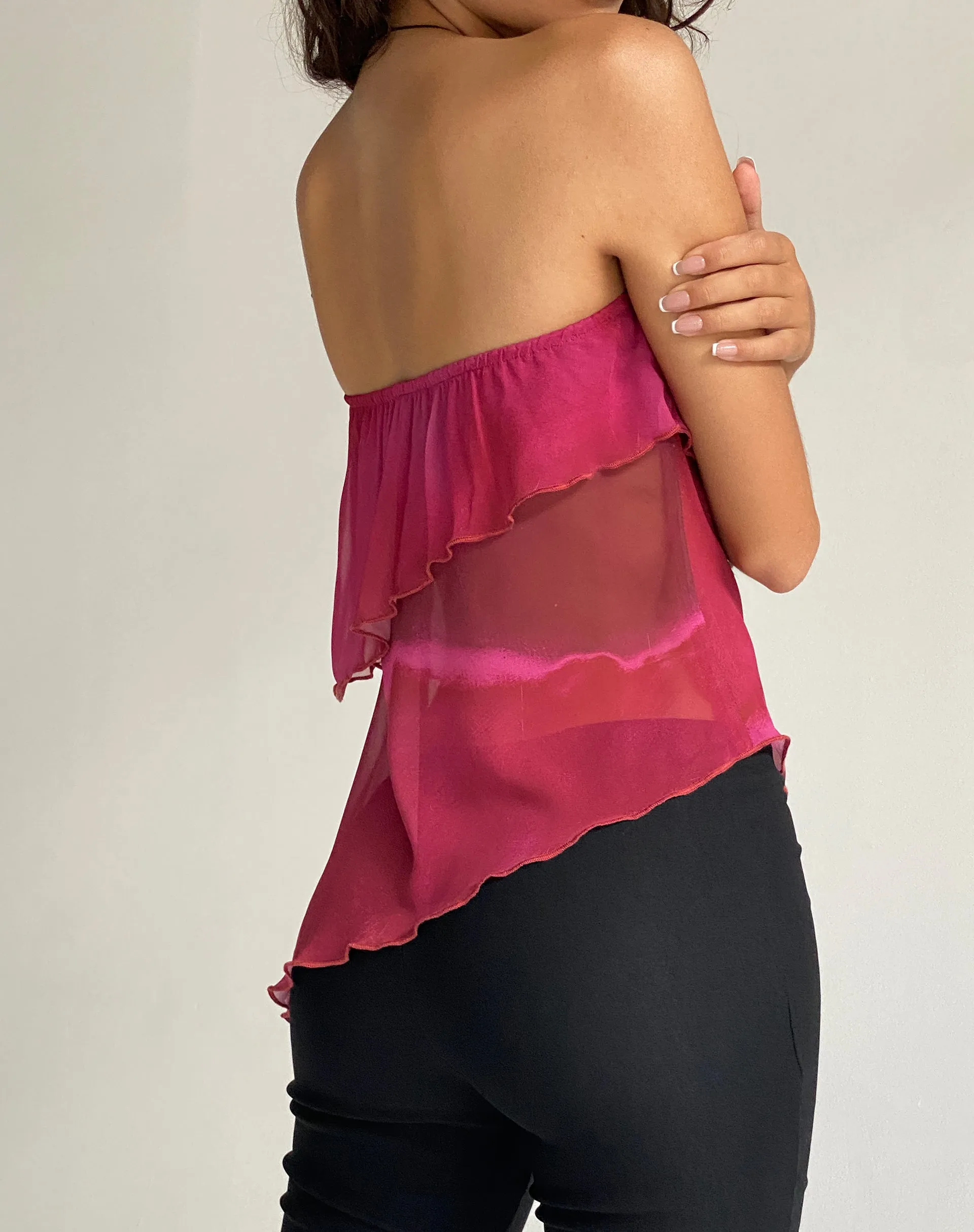 Joyce Longline Waterfall Tube Top in Plum Watercolour