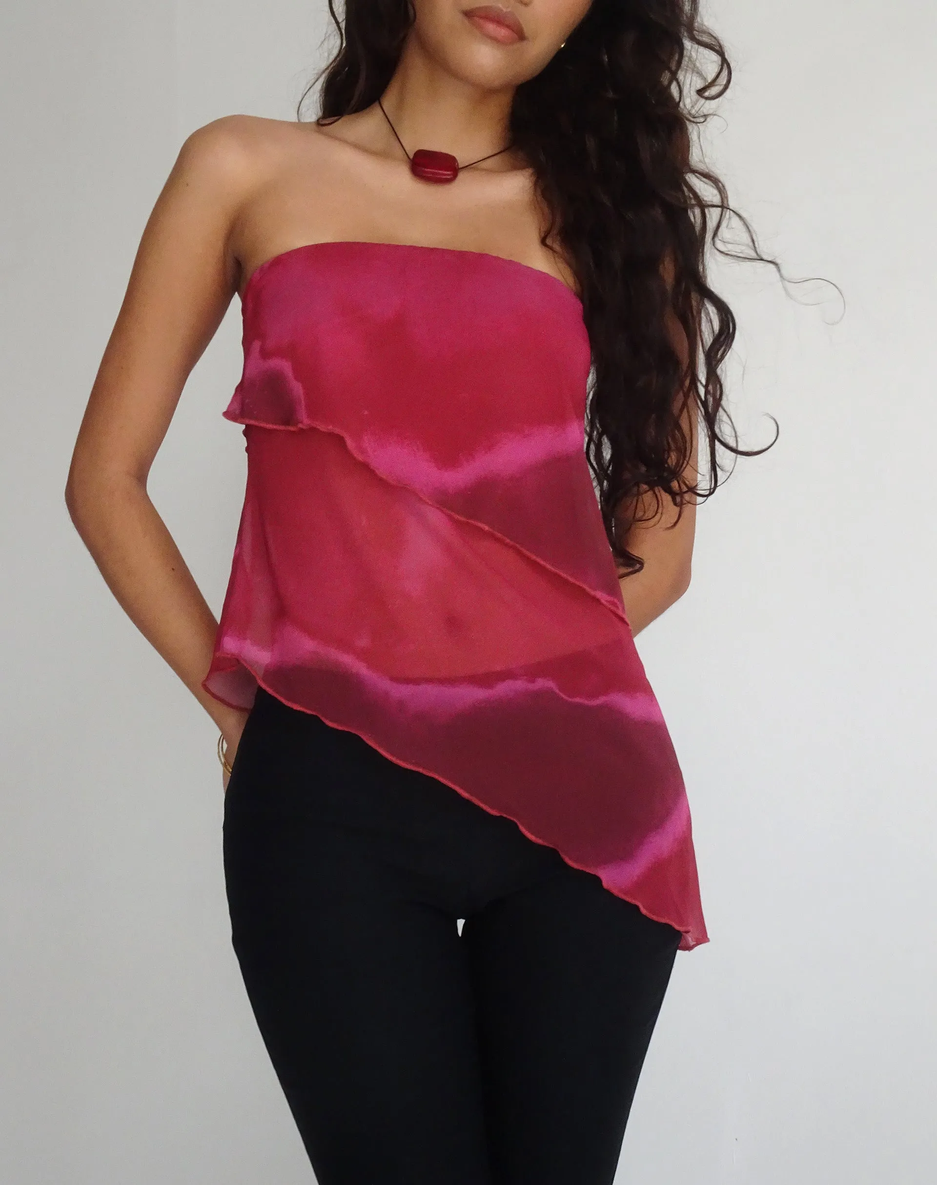 Joyce Longline Waterfall Tube Top in Plum Watercolour