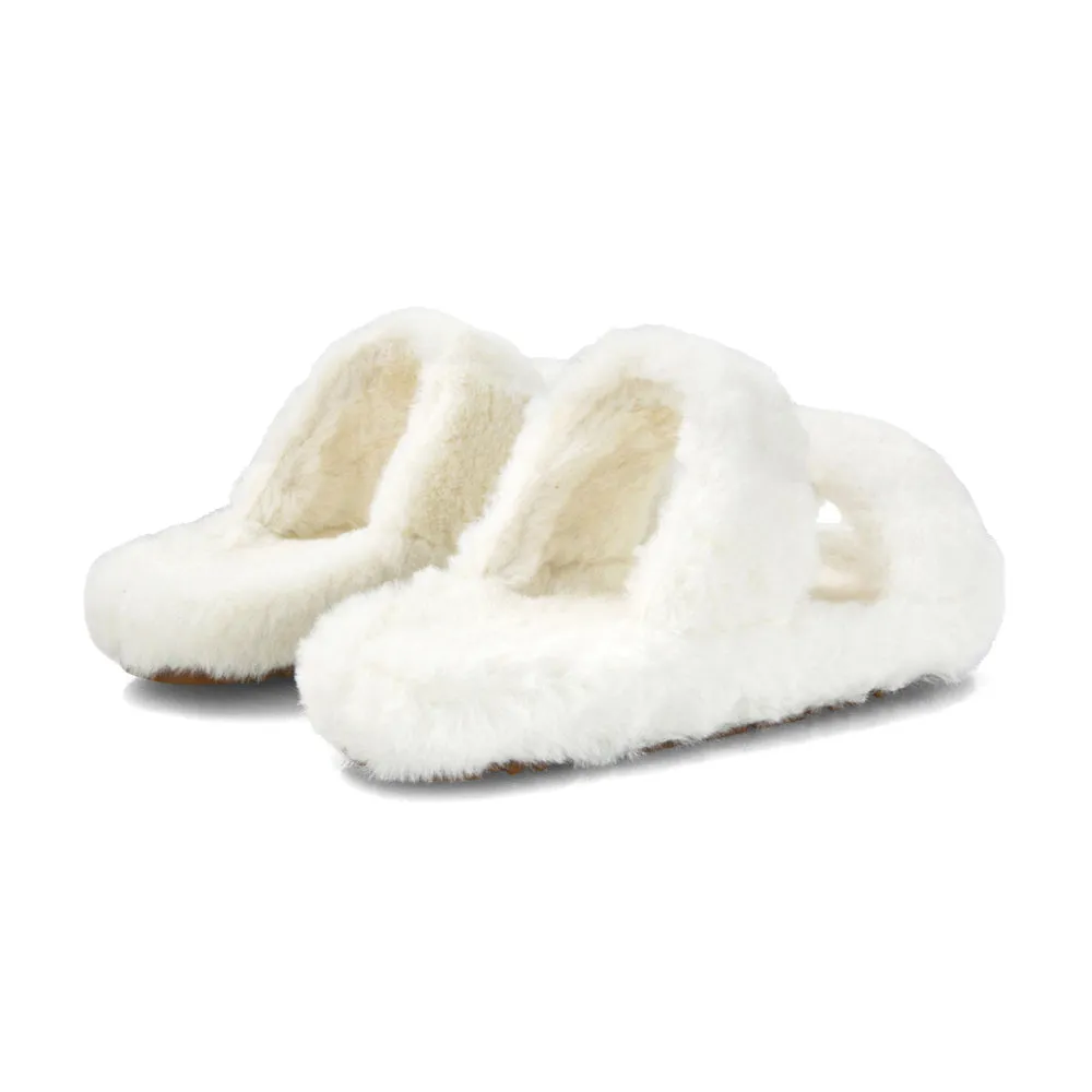 Kiara Fluffy Faux Fur Double Strap Slip on Cosy Lounge Flat Slippers in Grey