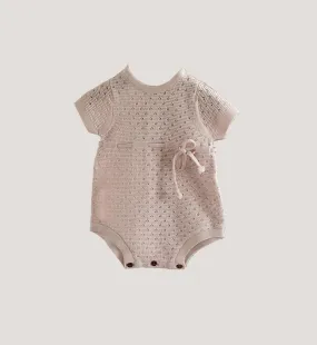 Knit Baby Romper | 100 % Organic Ade-lie Romper in Powder Rose | Odiee Organic