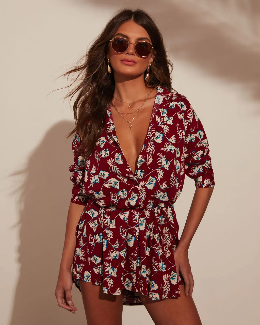 Lorian Floral Waist Tie Romper