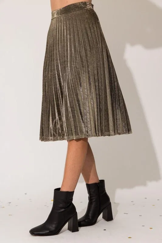 Lurex Pleated Midi Skirt