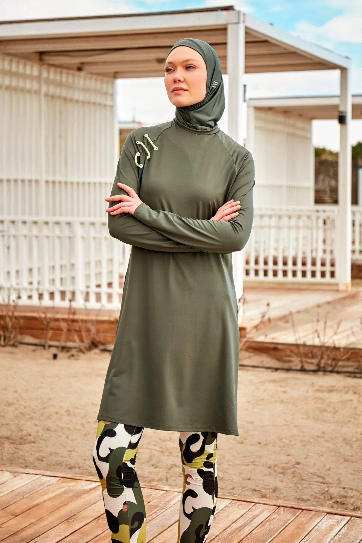 Lycra Khaki Burkini Modest Swimwear M2467