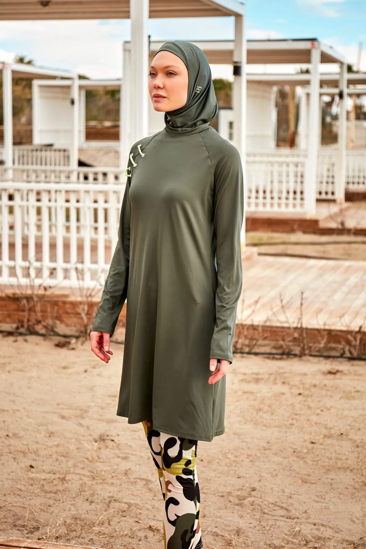 Lycra Khaki Burkini Modest Swimwear M2467