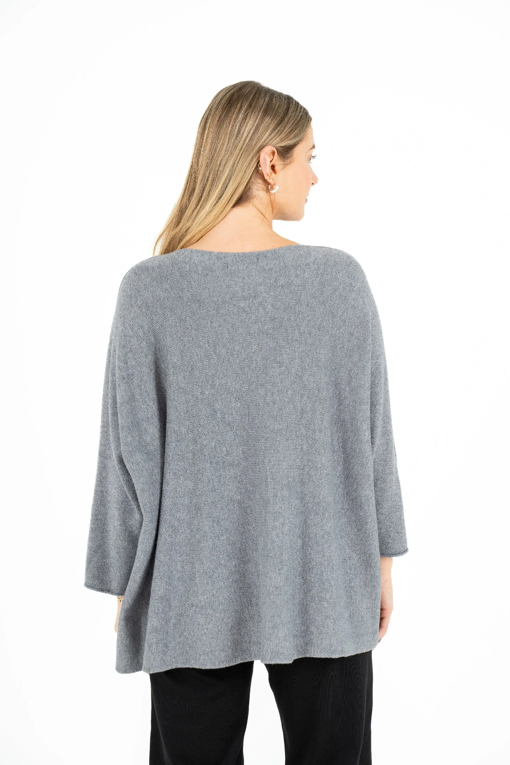 M Made in Italy – Wide-Neck Tunic Length Knit Sweater With 3/4 Sleeves