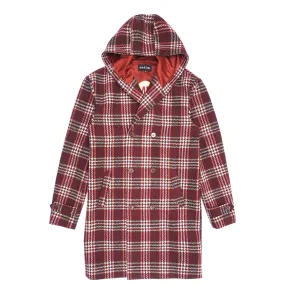 M4044 Gilbert Plaid Wool Hooded Coat - Burgundy