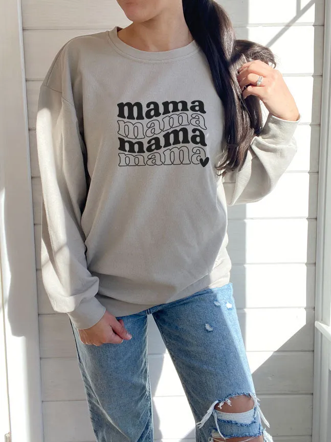 Mama Stacked Waffle Knit Solid Crewneck