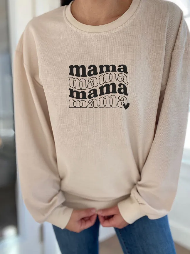 Mama Stacked Waffle Knit Solid Crewneck