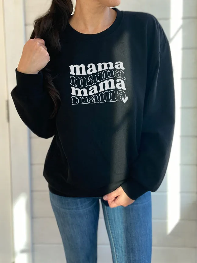 Mama Stacked Waffle Knit Solid Crewneck