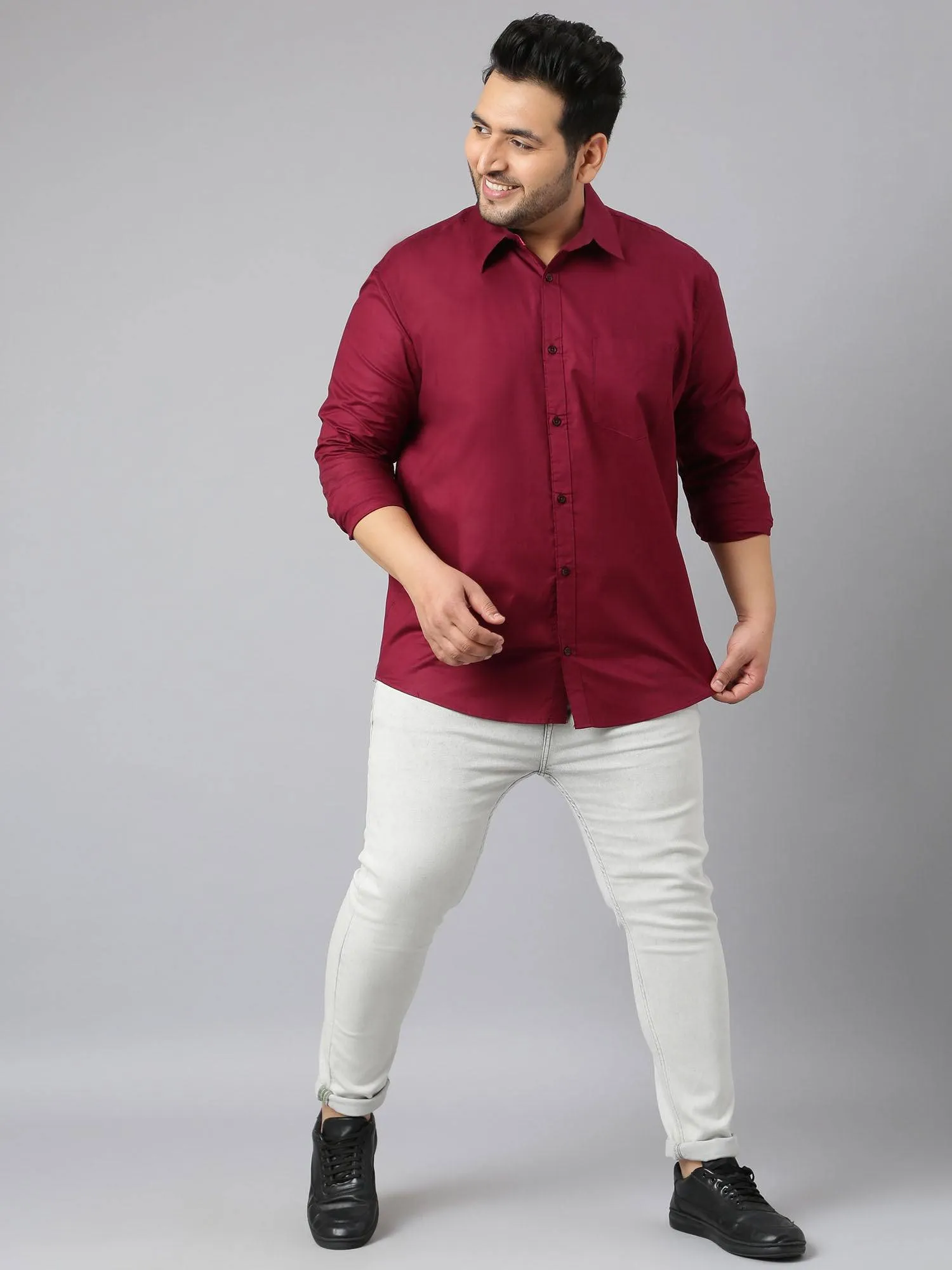 Maroon Oxford Pure Cotton Shirt Men's Plus Size