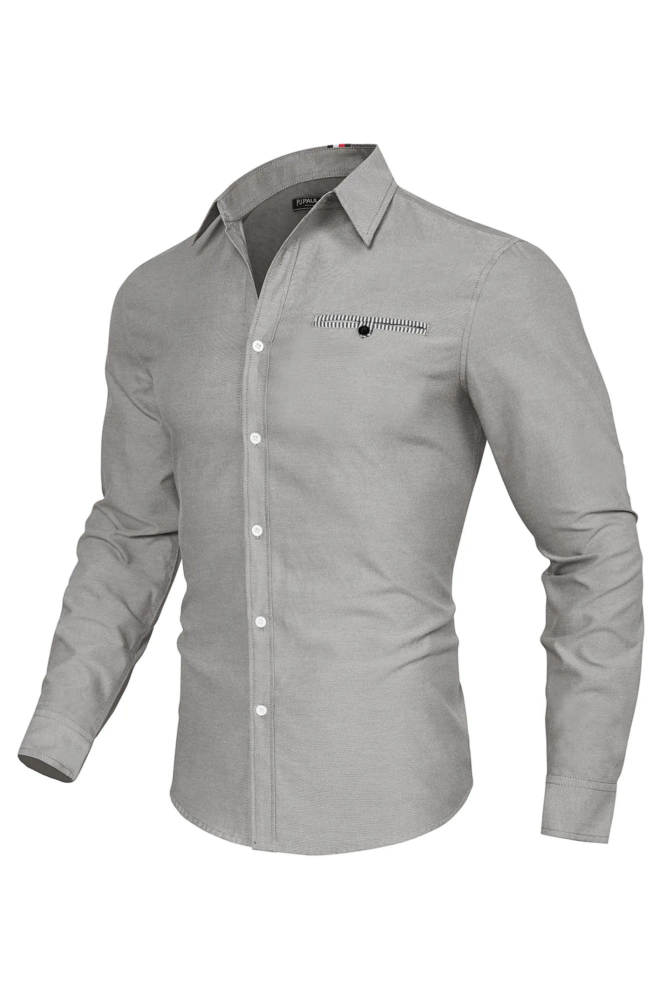 Men Basic Classic Collar Shirt Long Sleeve Curved Hem Button-up Tops