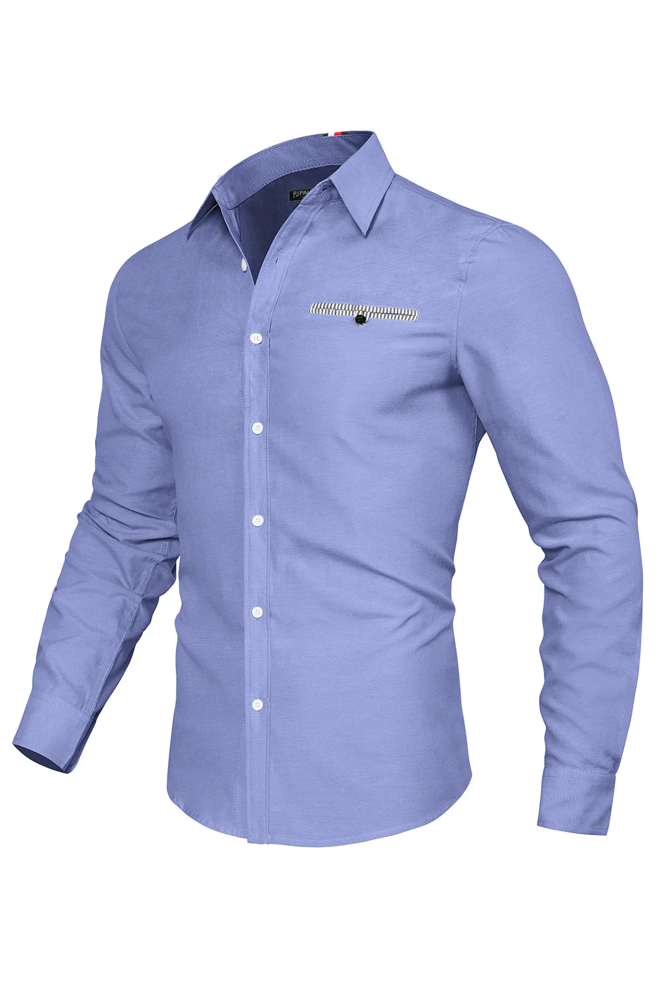 Men Basic Classic Collar Shirt Long Sleeve Curved Hem Button-up Tops