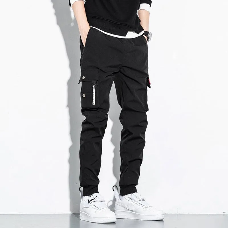 Men Drawstring Flap Multi-Pocket Cargo Sport Pants