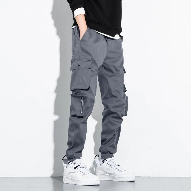 Men Drawstring Flap Multi-Pocket Cargo Sport Pants